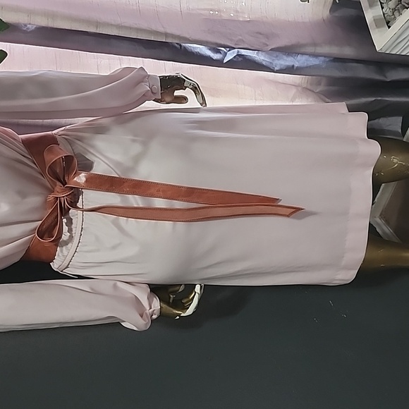 Vintage Pastel Pink Secretary Style Long Sleeve Midi Dress size S - Picture 9 of 9